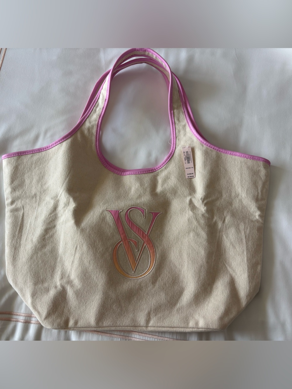 VS Pink Canvas Tote Bag with Pink Trim and Logo
